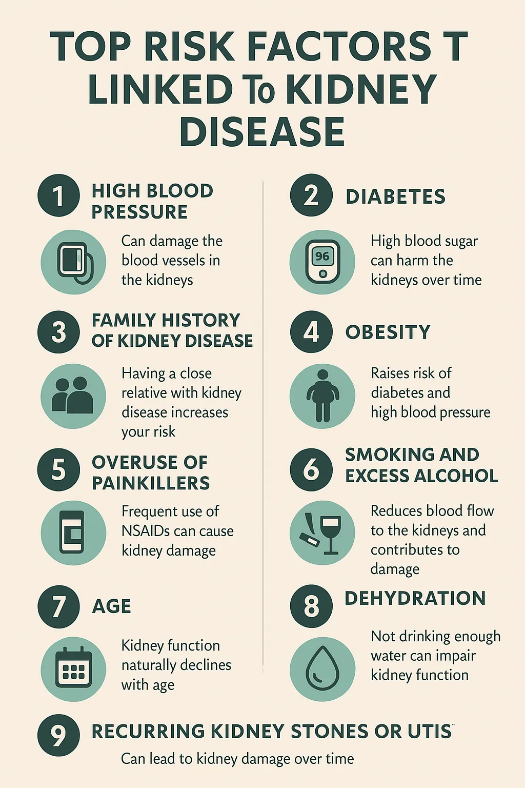 Top Risk Factors Linked to Kidney Disease infographic