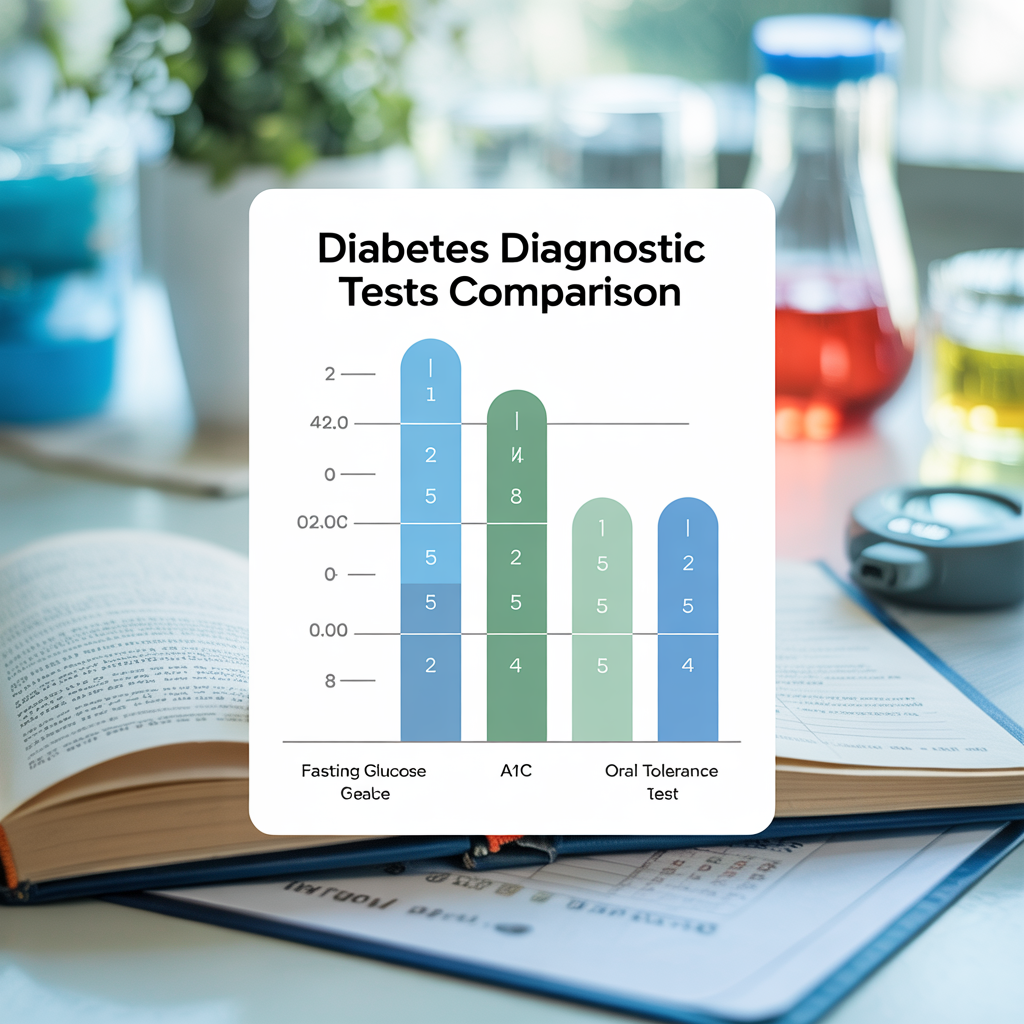 Chart comparing diabetes diagnostic tests: fasting glucose, A1C, oral tolerance test