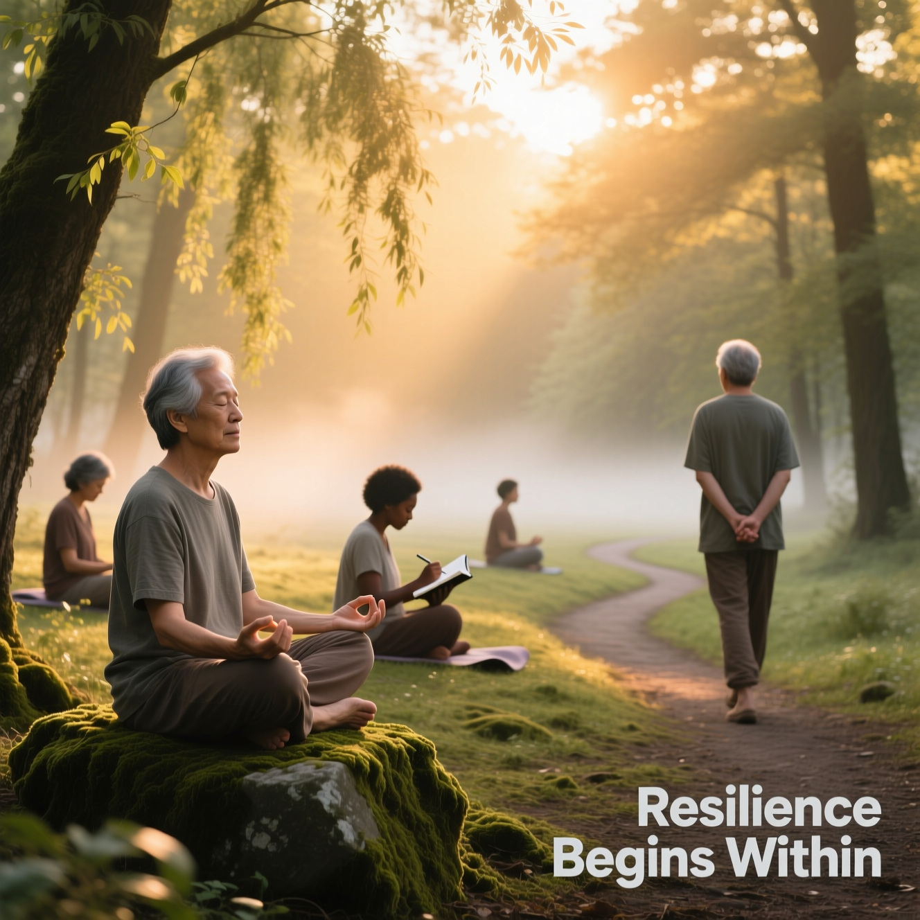 Enhancing Emotional Well-Being and Resilience Inspirational image featuring the phrase "Resilience begins within," highlighting the importance of inner strength and self-discovery.
