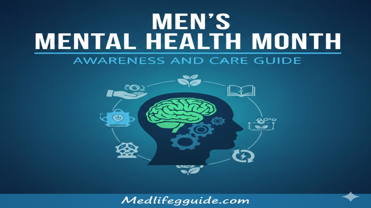 Awareness guide for men's mental health month, focusing on care strategies and support resources for men.