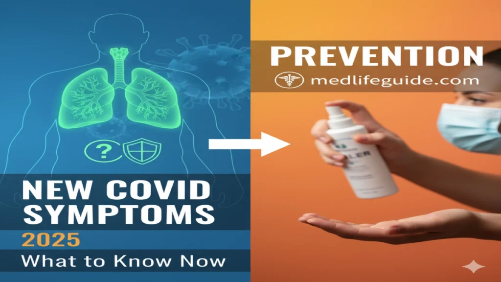 Updated COVID symptoms chart for 2025 from MedLifeGuide, listing new symptoms to help identify the virus.