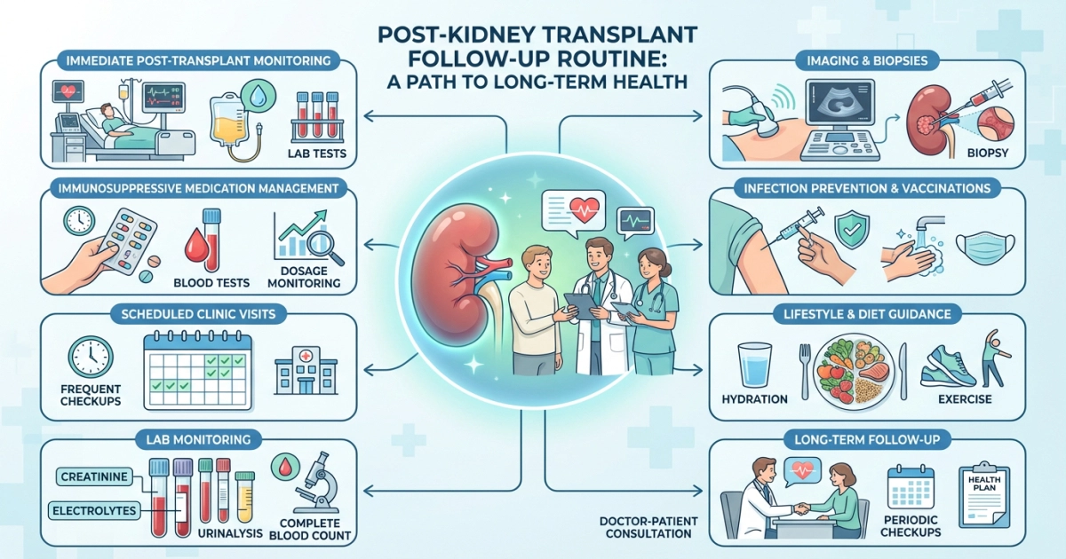 What is the follow up routine like for kidney transplant