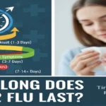 Infographic on H3N2 flu duration, titled "How Long Does H3N2 Flu Last" from MedLifeGuide.