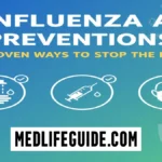 Infographic on Influenza A prevention methods by MedLifeGuide, featuring tips and guidelines for staying healthy.
