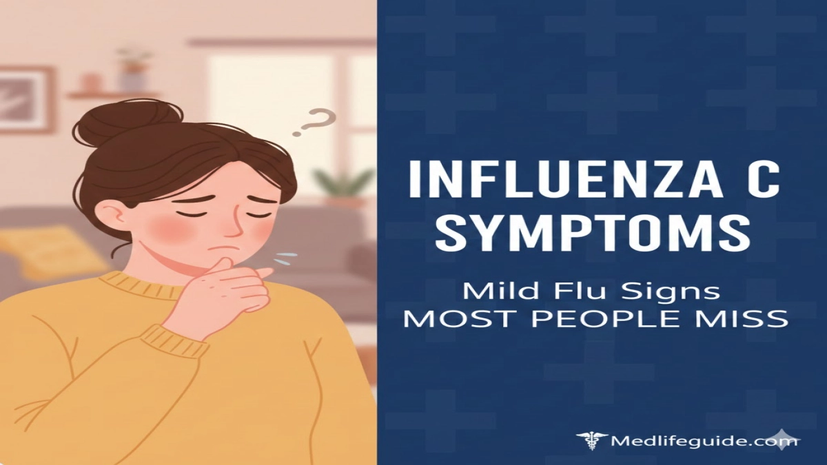 Infographic on mild flu signs of Influenza C, highlighting often overlooked symptoms. Source: medlifeguide.com.