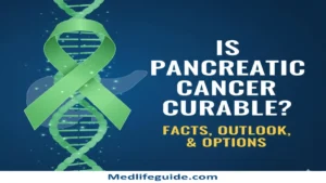 Image featuring the question "Is Pancreatic Cancer Curable?" from MedLifeGuide, exploring treatment options for pancreatic cancer.