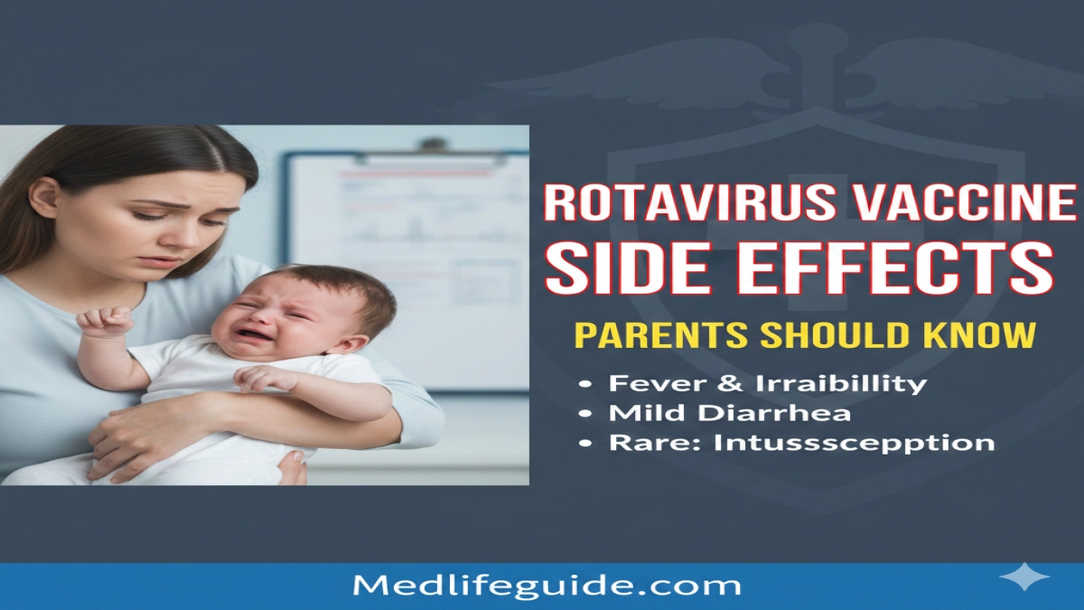 Visual guide detailing rotavirus vaccine side effects for parents, provided by MedLifeGuide.