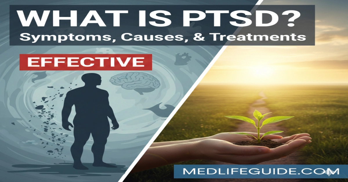 Overview of PTSD symptoms, causes, and treatments by MedLifeGuide.