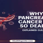 Visual explaining the deadliness of pancreatic cancer, created by MedLifeGuide, detailing its aggressive nature and late diagnosis.