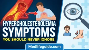 Infographic on hypercholesterolemia symptoms to watch for, created by MedLifeGuide.